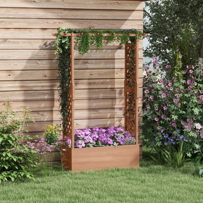 Okak Slim Privacy Screen Planter with Trellis for Climbing Vines in Small Patios + Self-Draining Design