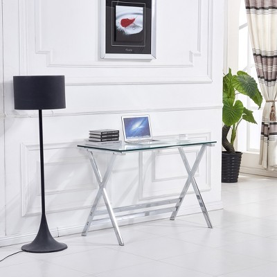 LOVSO Computer Desk, Transparent Tempered Glass Laptop Table with Rounded Edges Desks, Sofa Tablev