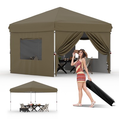 10'x10' Pop Up Canopy Tent with 4Pcs Sidewalls,Portable Instant Canopy with 4 Stakes,4 Ropes,4 Sandbags for Farmers Market, Outdoor,Camping