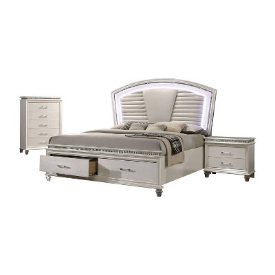 3pc California King Granite Bedroom Set with Nightstand and Chest Pearl White - HOMES: Inside + Out