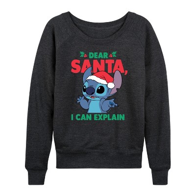 Women's - Lilo and Stitch - Dear Santa I Can Explain Christmas Lightweight French Terry Wide Neck Long Sleeve Graphic Shirt