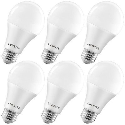 Luxrite A19 LED Light Bulbs 100 Watt Equivalent Dimmable, 3000K Soft White, 1600 Lumens, Enclosed Fixture Rated, 15W, E26 Medium Base 6 Pack