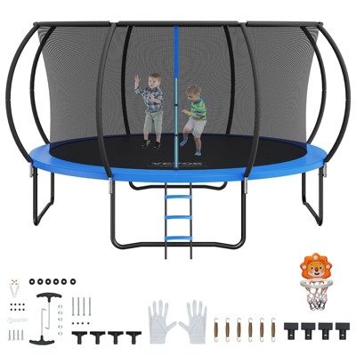 VEVOR 14FT Trampoline, 450 lbs Trampoline with Enclosure Net, Ladder, and Curved Pole, Heavy Duty Trampoline with Jumping Mat and Spring Cover Padding