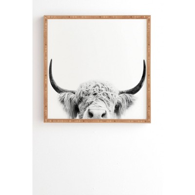 Sisi and Seb Peeking Highland Cow Framed Wall Art Gray - Deny Designs