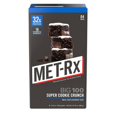 Met-Rx 32g Protein Meal Replacement Bar - Big 100 Super Cookie Crunch - 4ct