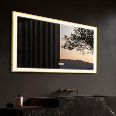 32/40/48/56/60in LED Mirror Bathroom Wall Mirrors w/ Lights Gold Frame Dimmable 3 Colors Anti-fog, Decor Wall Mirror