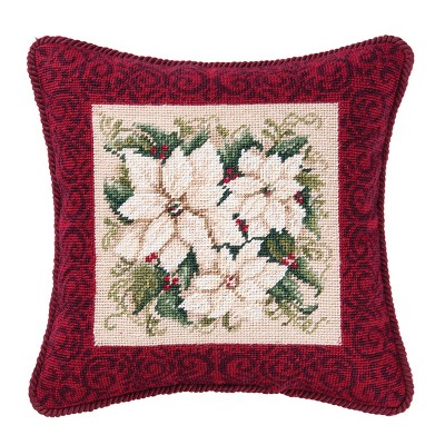 C&F Home White Poinsettia Needlepoint Pillow, 14" x 14"