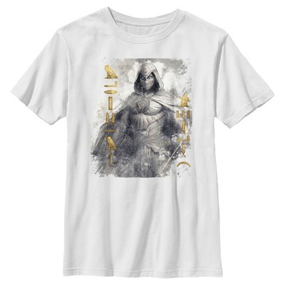 Boy's Marvel: Moon Knight Golden Hieroglyphs Portrait Sketch T-Shirt