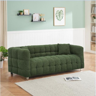 VASIP Green Fleece Sofa - 80" Ideal for Living Room or Bedroom, Comes with Two Throw Pillows and Sturdy Hardware Foot Support
