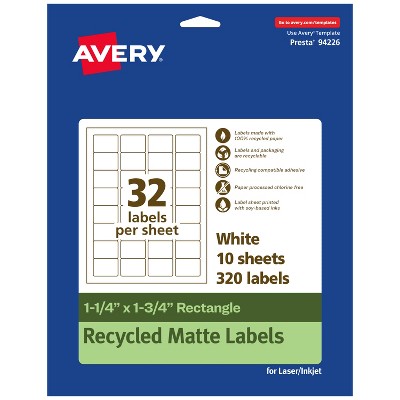 Avery Recycled Matte White Labels,  1-1/4" x 1-3/4" Rectangle