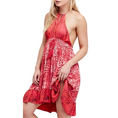 Free People Womens Beach Day Mini Dress, Red, X-Small
