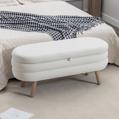 PAGED Velvet Fabric Storage Bench Upholstered Bedroom Bench With Wood Legs for Family Room, Entryway