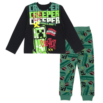 Minecraft Creeper Raglan T-Shirt Fleece Jogger Pants Outfit Set Little Kid to Big Kid