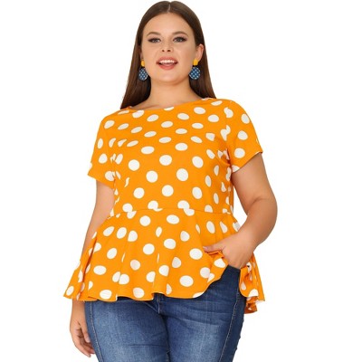 Agnes Orinda Women's Plus Size Polka Dots Crew Neck Short Sleeves Casual Peplum Blouse