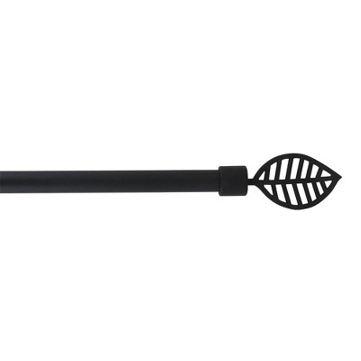 Evideco French Home Goods Adjustable Single Curtain Rod 50"-82" with Leaf Finials and Brackets, Available in Taupe, Gray, or Black