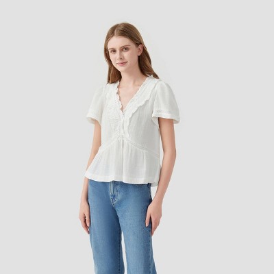 Women's Short Sleeve V-Neck Peplum Top - Universal Thread™ Ivory