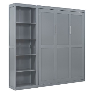 CLIHOME Queen Size Murphy Bed Bedroom Furniture Hiddable Wall Bed With Shelves