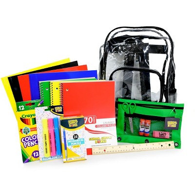 School Supply Boxes | 17" Backpack Kit for Middle School | Contains Mechanical Pencils, Colored Pencils, Glue, Notebooks, and More