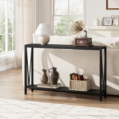 Narrow Entryway Table, Console Table with Storage Shelves, Thin Behind Couch Table, Skinny Sofa Table, Gray Entry Tabley
