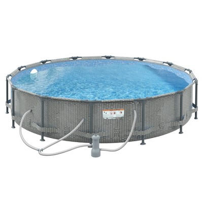 Outsunny 168.1" x 33.1" Round Above Ground Swimming Pool with Cartridge Filter Pump and Repair Patch, Steel Frame Pool
