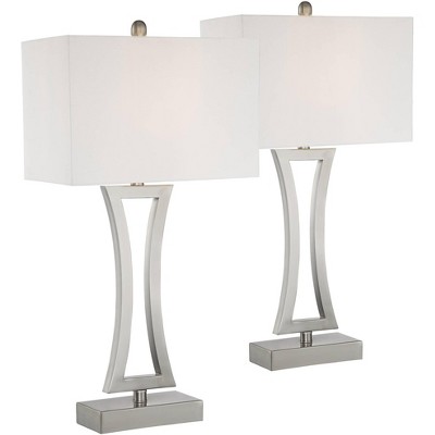 360 Lighting Roxie Modern Table Lamps 31" Tall Set of 2 Brushed Nickel with Dimmers Off White Fabric Shade for Bedroom Living Room Bedside Nightstand