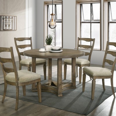 Christopher Knight Home Jimmy Vintage 47" Wood 5 Piece Round Dining Table Set with 4 Upholstered Chairs