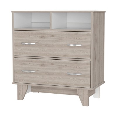 Okak 2-Drawer Dresser with Shelves 31.5" W Slim Storage for Bedroom/Dorm, Dual Open Shelves + Deep Drawers, Minimalist Space-Efficient Design