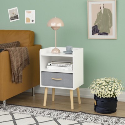 Luupatchy 2-Tier Storage Nightstand With Collapsible Fabric Drawer,White