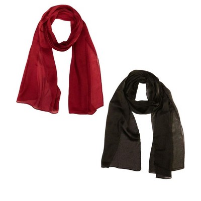 Wrapables Lightweight Silky Satin Solid Colored Scarf (Set of 2), Maroon and Black