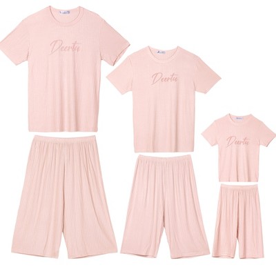 cheibear Sleepwear Short Sleeve with Capri Pants Letters Print Family Pajama Sets