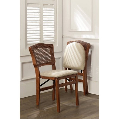 Stakmore Set of 2 French Cane Folding Chair Cherry: Solid Hardwood, Padded, No Assembly Required