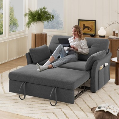 Dyonery 3-in-1 Convertible Sofa Bed, Pull Out Sleeper Sofa with Side Pocket & Adjustable Backrest, Tool-Free Assembly