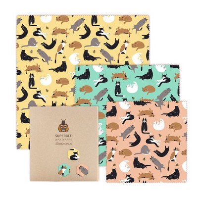 SUPERBEE Beeswax Wrap for Food, Set of 3 Bees Wax Wraps, Reusable Bees Wrap Paper for Wrapping Foods