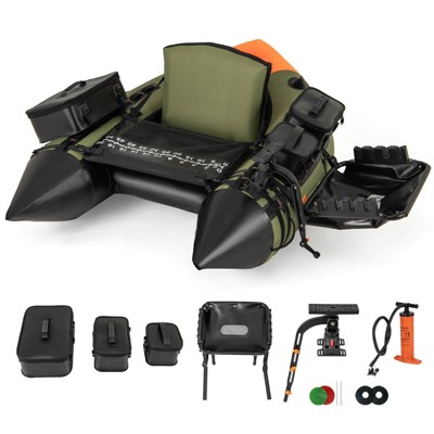 Costway Inflatable Fishing Float Tube Portable Fishing Boat with 3 Detachable Storage Boxes Green/Camouflage