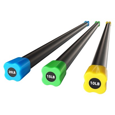 Signature Fitness Total Body Workout and Exercise Weighted Bar with Padded Grip Handle and Steel Core for Fitness and Recreation, Multicolor, 3 Pack