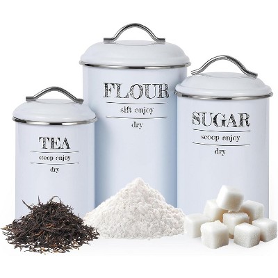 3 Pcs Flour Sugar Tea Canister Set, Vintage Food Sealed Storage Jars with Airtight Lids