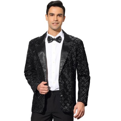 INSPIRE CHIC Men's Prom Party Shiny Sequin Tuxedo Suit Blazer