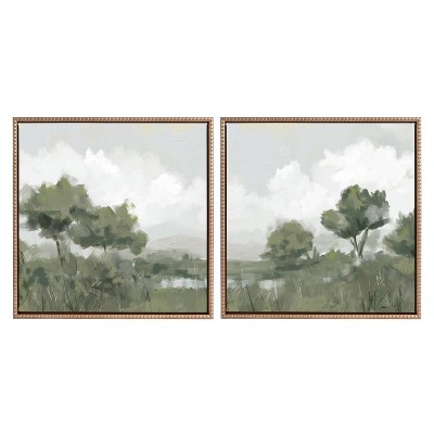Kate & Laurel All Things Decor (Set of 2) 22"x22" Sylvie Shades of Olive 1 and 2 Framed Canvas Art Set by Mary Sparrow Set Gold