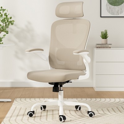 GlasFlength Task and Office Chairs with Support Armrest，Ergonomic, Adjustable，Computer Chair and Gaming Chair, Beige, 25.6"*27.2"*48.4"