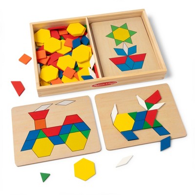 Melissa & Doug Pattern Blocks and Boards - Classic Toy With 120 Solid Wood Shapes and 5 Double-Sided Panels