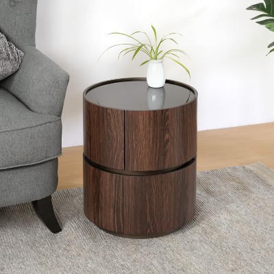 Christopher Knight Home Bernie Modern Round Side Table with Tempered Glass Top and Two Drawers