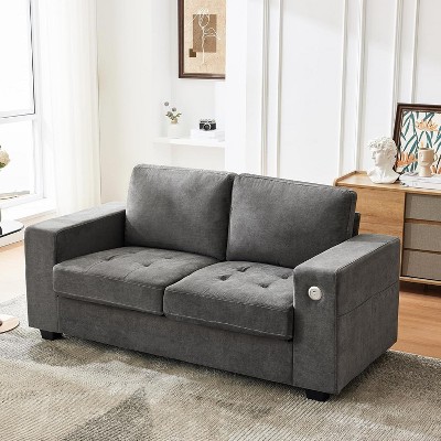 70Inch Modular Sectional Sofa, Modern 2 Seater Sectional Couches for Living Room, Chenille Fabric Couch with Charging Port and Storage Pocket