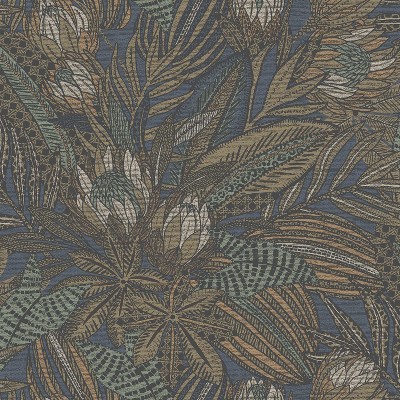 Holden Susara Tropical Navy Eco-Foam Wallpaper: Non-Pasted, Bohemian Floral, Strippable, Washable, Textured, 56 Sq Ft Coverage
