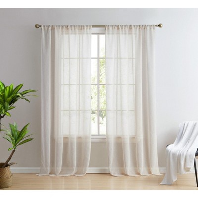 HLC.ME Penelope Faux Linen Textured Privacy Sheer Light Filtering Rod Pocket Curtains Panels, Set of 2