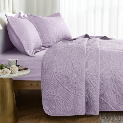 3 Piece Quilt Bedding Set Coverlet With Shams Floral Pattern Bedspread Set Bedding Set for All Seasons - Cotton Passion
