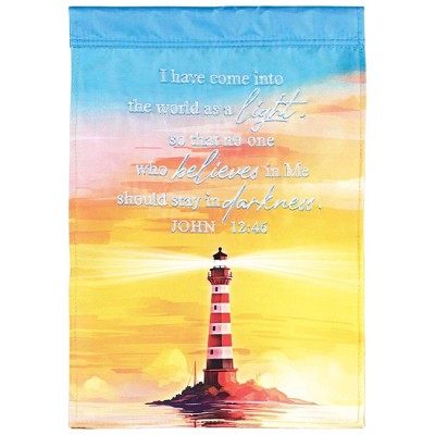 Dicksons Lighthouse at Sunset - John 12:46, Multicolor 18 x 13 Inch Polyester Outdoor Garden Flag