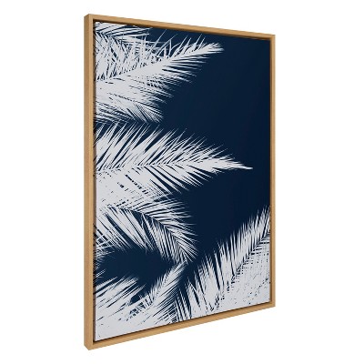 Kate & Laurel All Things Decor Sylvie Palm Cyanotype 1 Framed Wall Art by Alicia Bock Natural Blue and White Palm Frond Wall Art