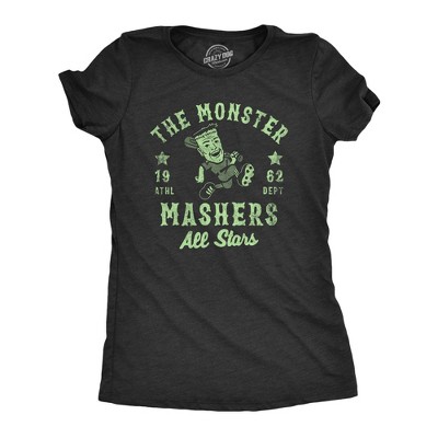 Womens The Monster Mashers All Stars T Shirt Funny Halloween Baseball Team Tee for Ladies - Crazy Dog Women's T Shirt For Halloween Season