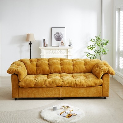99.2" Chenille Deep Seat Fluffy Cloud 3-Seater Sofa with Zippered Armrest Pads