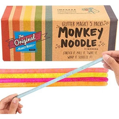 Infinite Curiosity 5-Pack Glitter Monkey Noodle Stretchy String Fidget / Sensory Toys (BPA/Phthalate/Latex-Free)